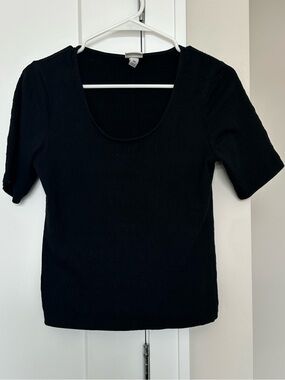 a new day Black Scoop Neck Short Sleeve Ribbed Top